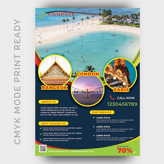 PSD modèle de conception de vacances et voyage flyer