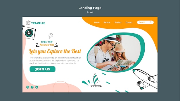 Modèle de conception de voyage de la page de destination