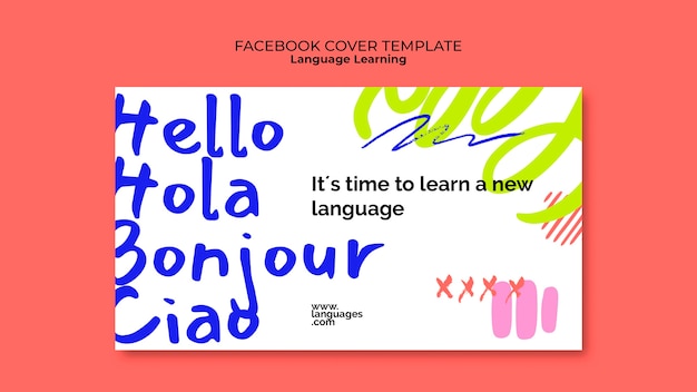 PSD modèle de couverture facebook d'apprentissage des langues