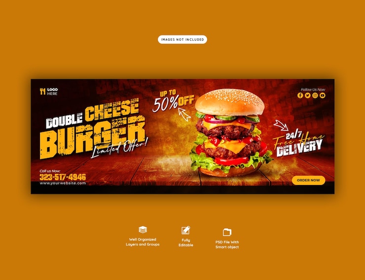 PSD modèle de couverture facebook délicieux burger et menu alimentaire