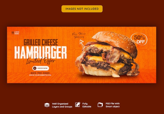 PSD modèle de couverture facebook délicieux hamburger et menu de nourriture