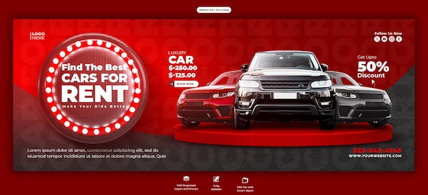 Modèle de couverture Facebook pour la location de voitures et l'automobile
