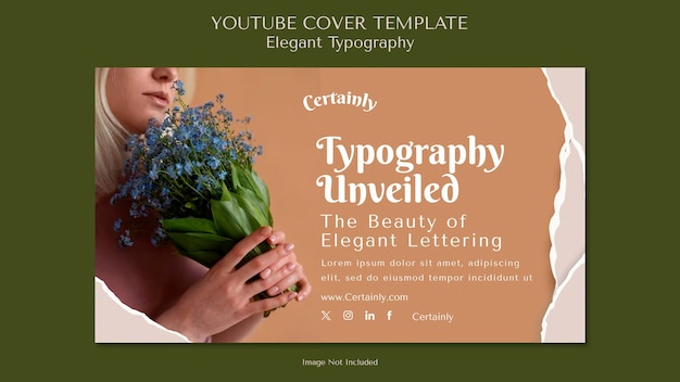 PSD modèle de couverture youtube fleur femme typographie élégante ton terre