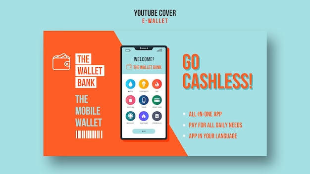 Modèle de couverture youtube de portefeuille électronique
