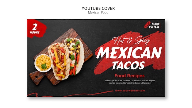 PSD modèle de couverture youtube de restaurant de cuisine mexicaine