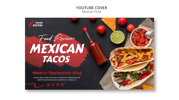 PSD modèle de couverture youtube de restaurant de cuisine mexicaine