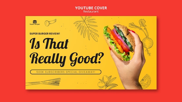 PSD modèle de couverture youtube de restaurant design plat