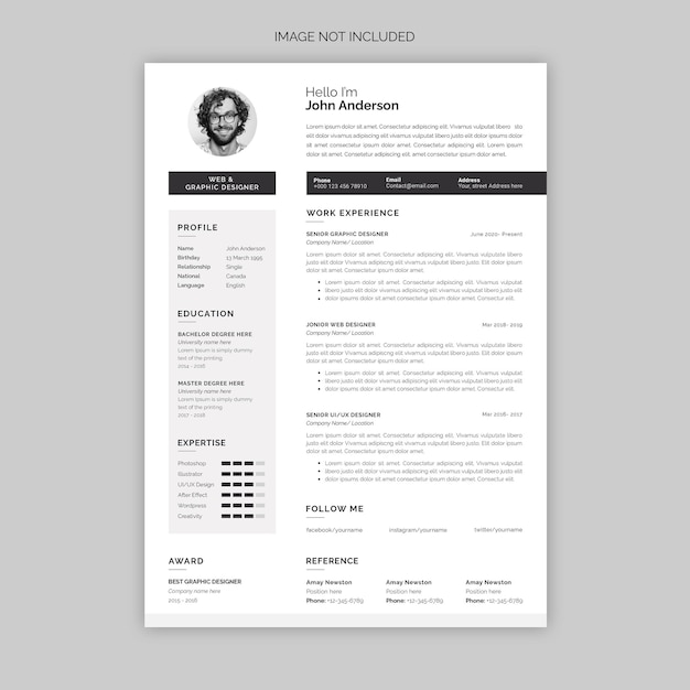 Modèle de CV ou de cv moderne et minimaliste psd
