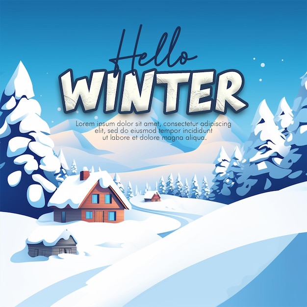 Modèle De Dépliant Hello Hiver Psd Avec Des Lettres D'hiver