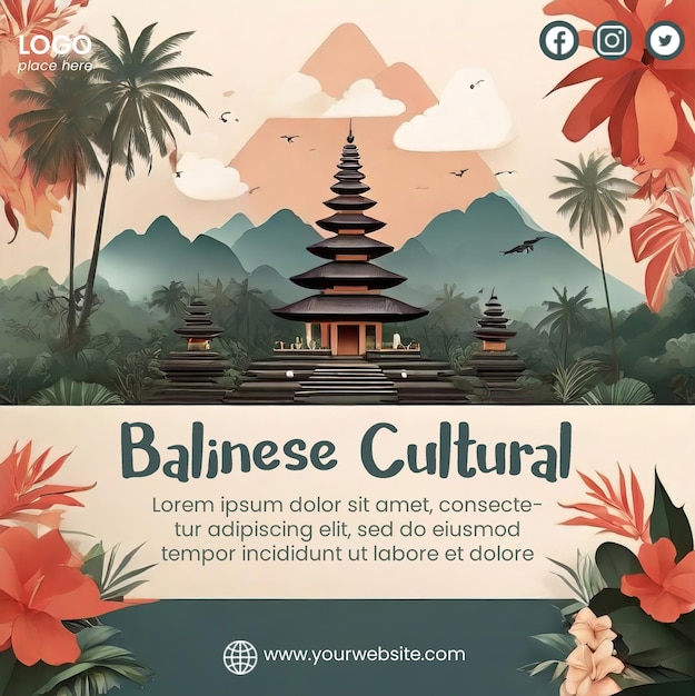 Modèle De Dépliant Premium Avec Une Illustration Traditionnelle De Bali