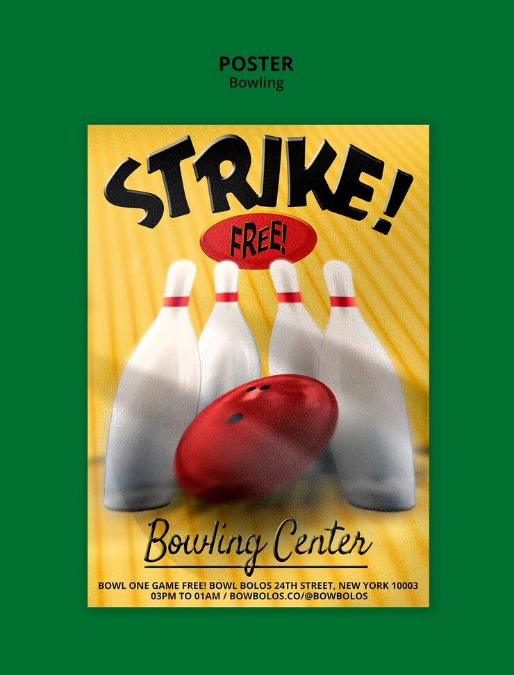 PSD modèle de dessin d'affiche de bowling