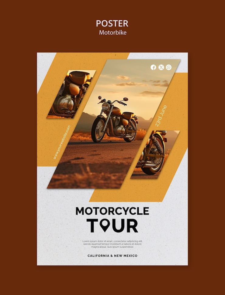 PSD modèle de dessin d'affiche de moto