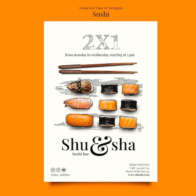 Modèle de dessin d'affiche de sushi