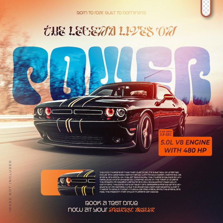 PSD modèle de dessin d'affiche de voiture électrique de legends psd