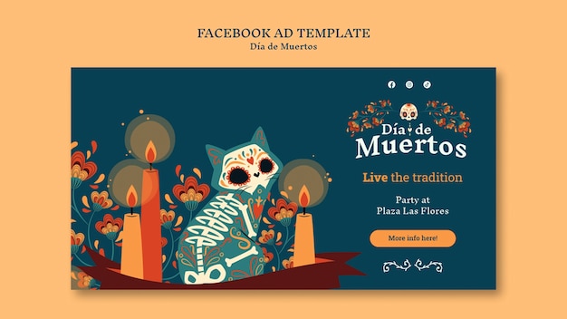 PSD modèle de dia de muertos design plat