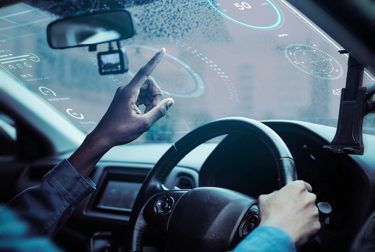 PSD modèle d'écran de fenêtre transparent interactif dans une voiture intelligente