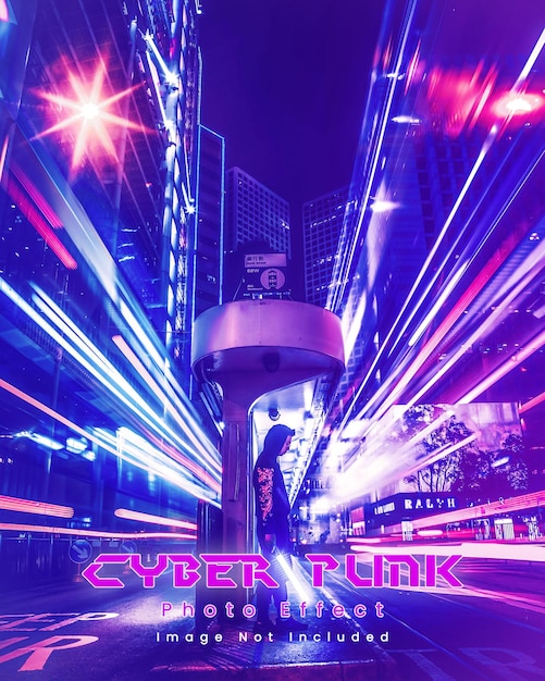 PSD modèle d'effet photo couleur de style cyberpunk