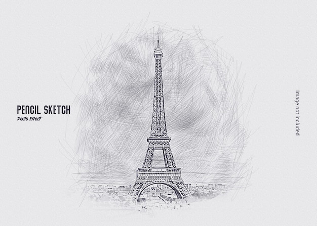 Modèle d'effet photo de croquis au crayon