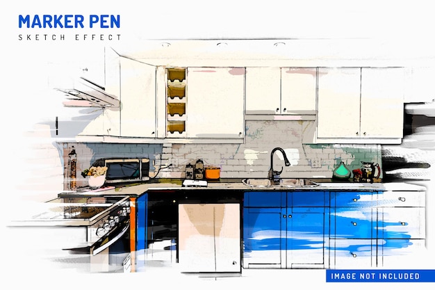 Modèle d'effet photo de croquis de stylo marqueur