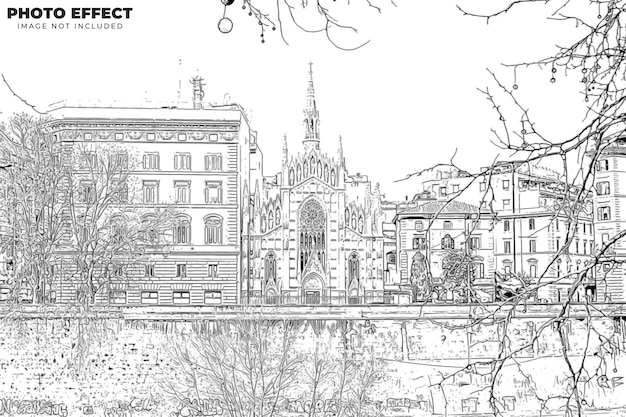 Modèle d'effet photo dessin à la main
