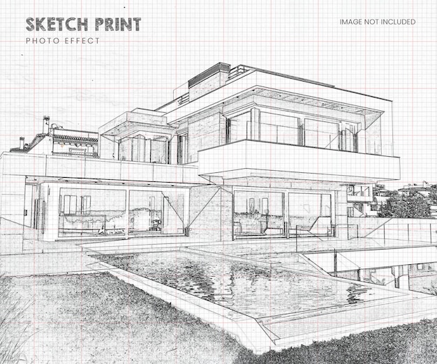 PSD modèle d'effet photo d'impression de croquis