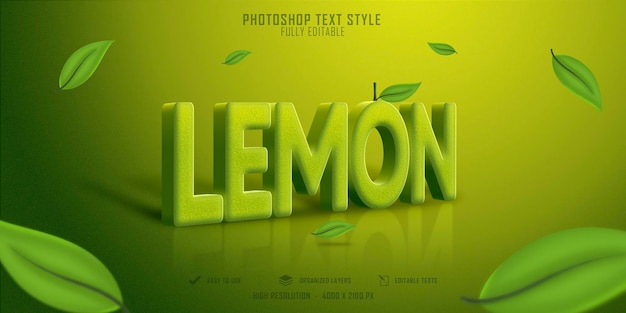 Modèle D'effet De Style De Texte 3d De Fruits Au Citron Psd Premium