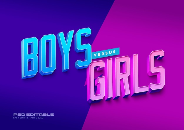 Modèle d'effet de style de texte 3d garçons vs filles