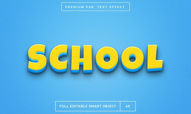 Modèle d'effet de style de texte scolaire 3d psd premium
