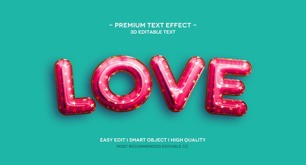 Modèle d'effet de texte 3d d'amour