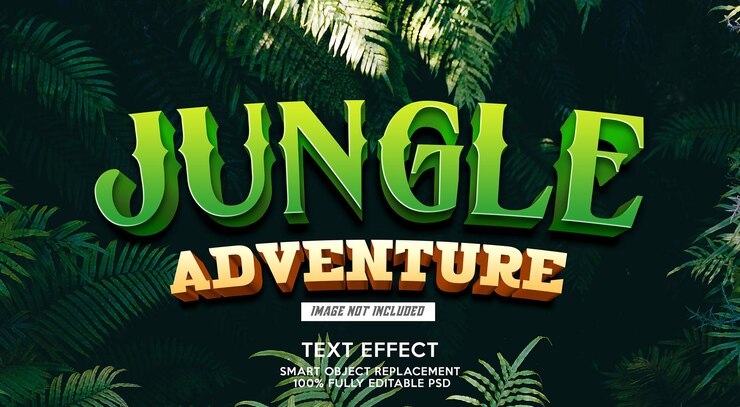 PSD modèle d'effet de texte d'aventure dans la jungle