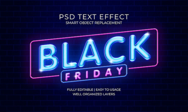 Modèle d'effet de texte Black Friday Neon
