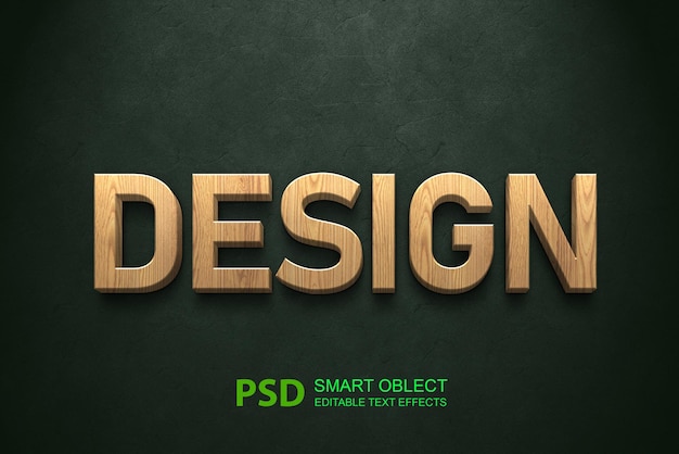 PSD modèle d'effet de texte en bois modifiable en 3d pour le design psd