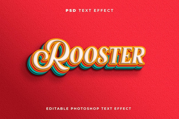 Modèle D'effet De Texte Coq 3d Avec Style Vintage