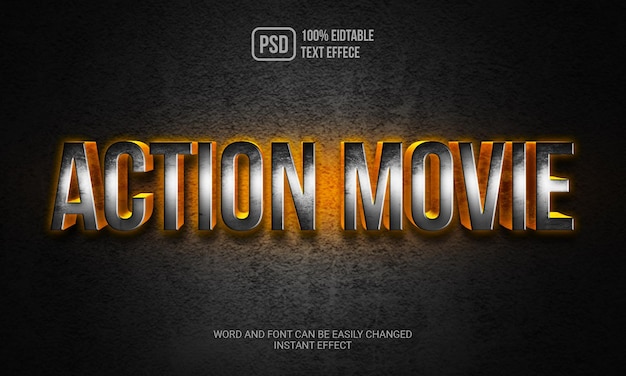PSD modèle d'effet de texte de film d'action de style 3d