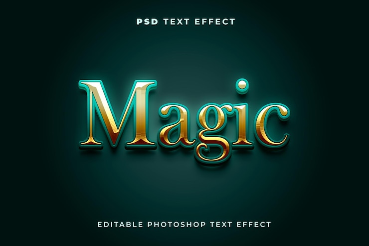 PSD modèle d'effet de texte magique 3d avec des couleurs or et vert