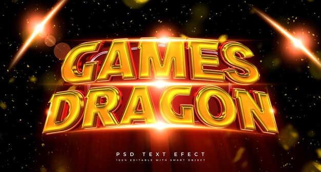 PSD modèle d'effet de texte modifiable 3d de jeux de dragon brillants glossy