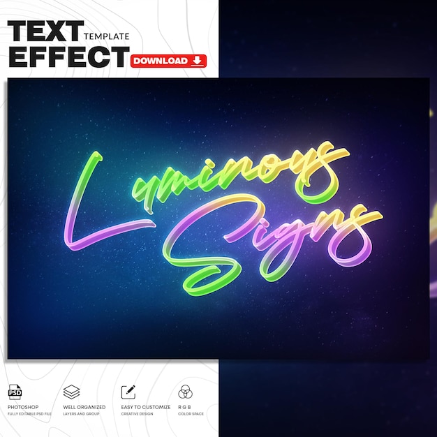 Modèle d'effet de texte de panneaux lumineux au néon