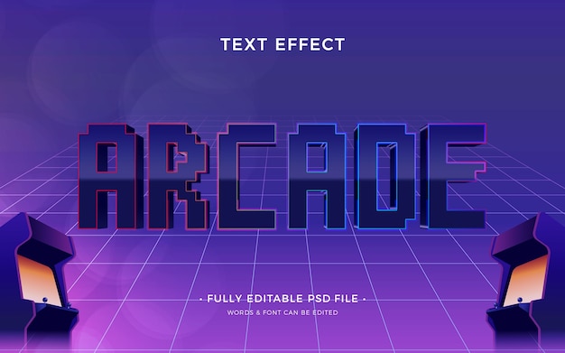 PSD modèle d'effet de texte pixel arcade design plat