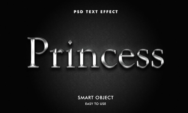 PSD modèle d'effet de texte princes 3d avec effet argenté