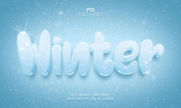 Modèle D'effet De Texte Psd 3d Réaliste Bleu Blanc D'hiver