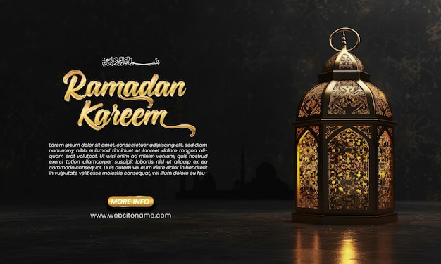 modèle d'eid al fitr ou post sur les médias sociaux du ramadan avec une grande lanterne sur fond noir