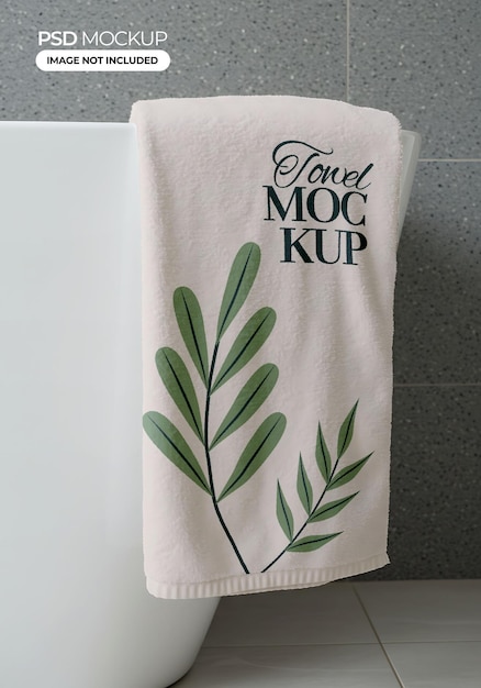 Modèle élégant de serviette de bain beige avec design de feuille verte pour la décoration de la salle de bain et l'image de marque