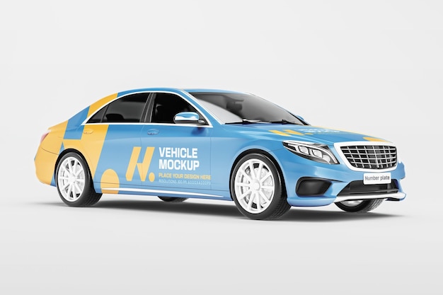 Modèle d'emballage de voiture de luxe S63 AMG rendu en 3D vue en perspective avant et droite
