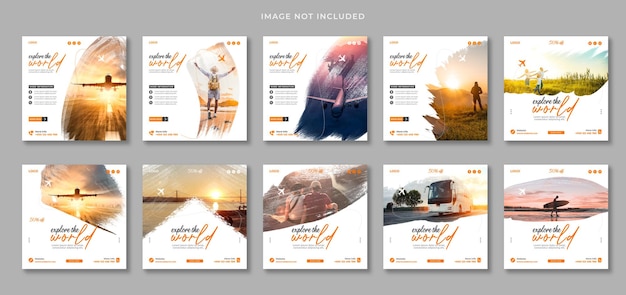 PSD modèle d'ensemble de bannière de publication de médias sociaux de voyage et de visite