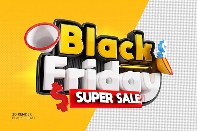 Modèle D'étiquette De Rendu 3d Black Friday Super Sale