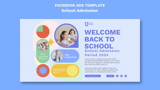 PSD modèle facebook d'admission à l'école de design plat