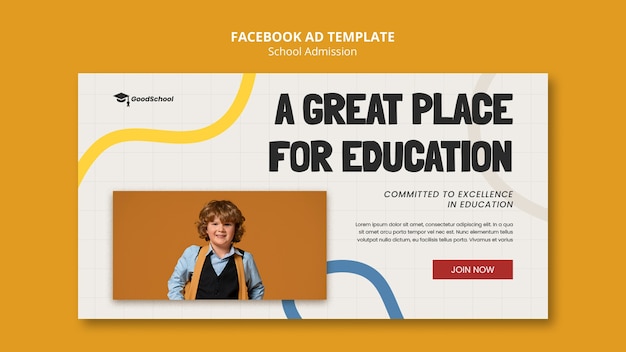 Modèle facebook d'admission à l'école de design plat