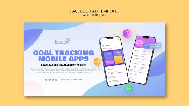 PSD modèle facebook d'application de suivi d'objectifs