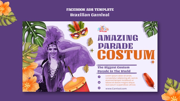 PSD modèle facebook de carnaval brésilien réaliste