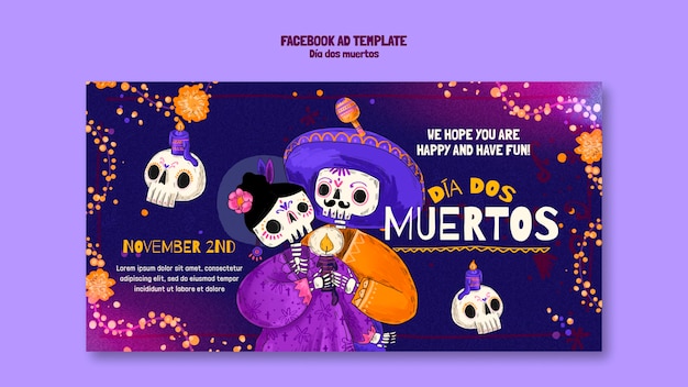 PSD modèle facebook de célébration de dia de muertos